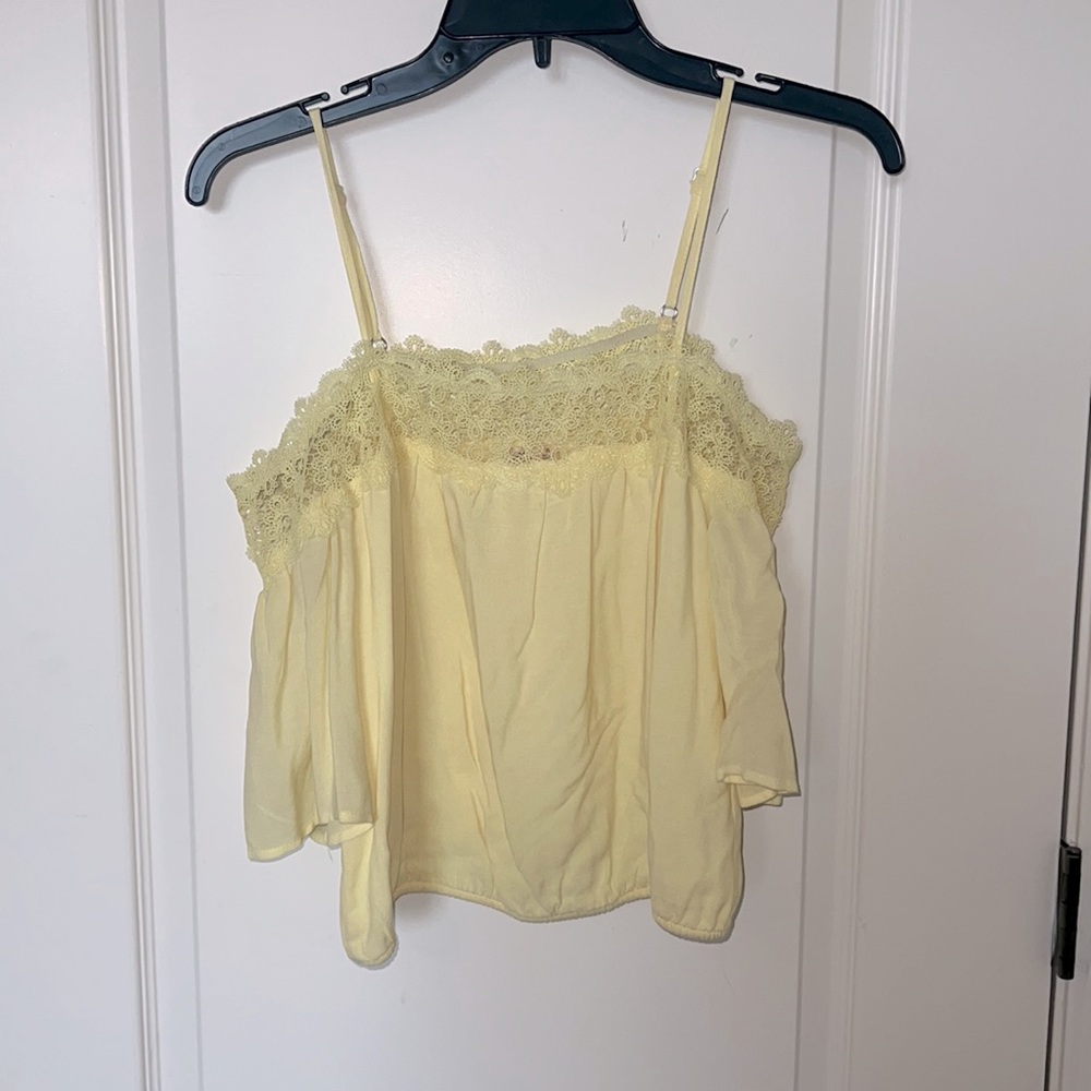Lace off the shoulder yellow Hollister tank top